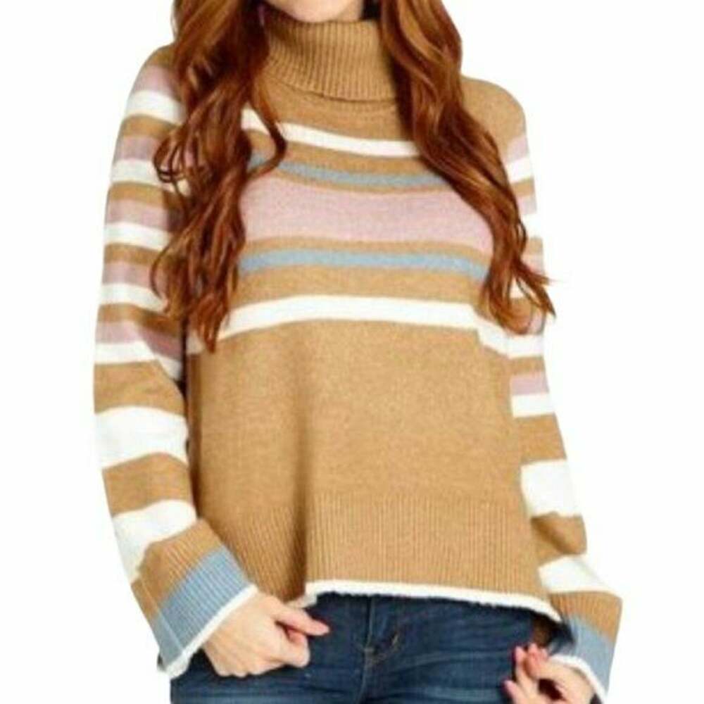Altar'd State Striped Bell Sleeve Turtleneck Sweater XS